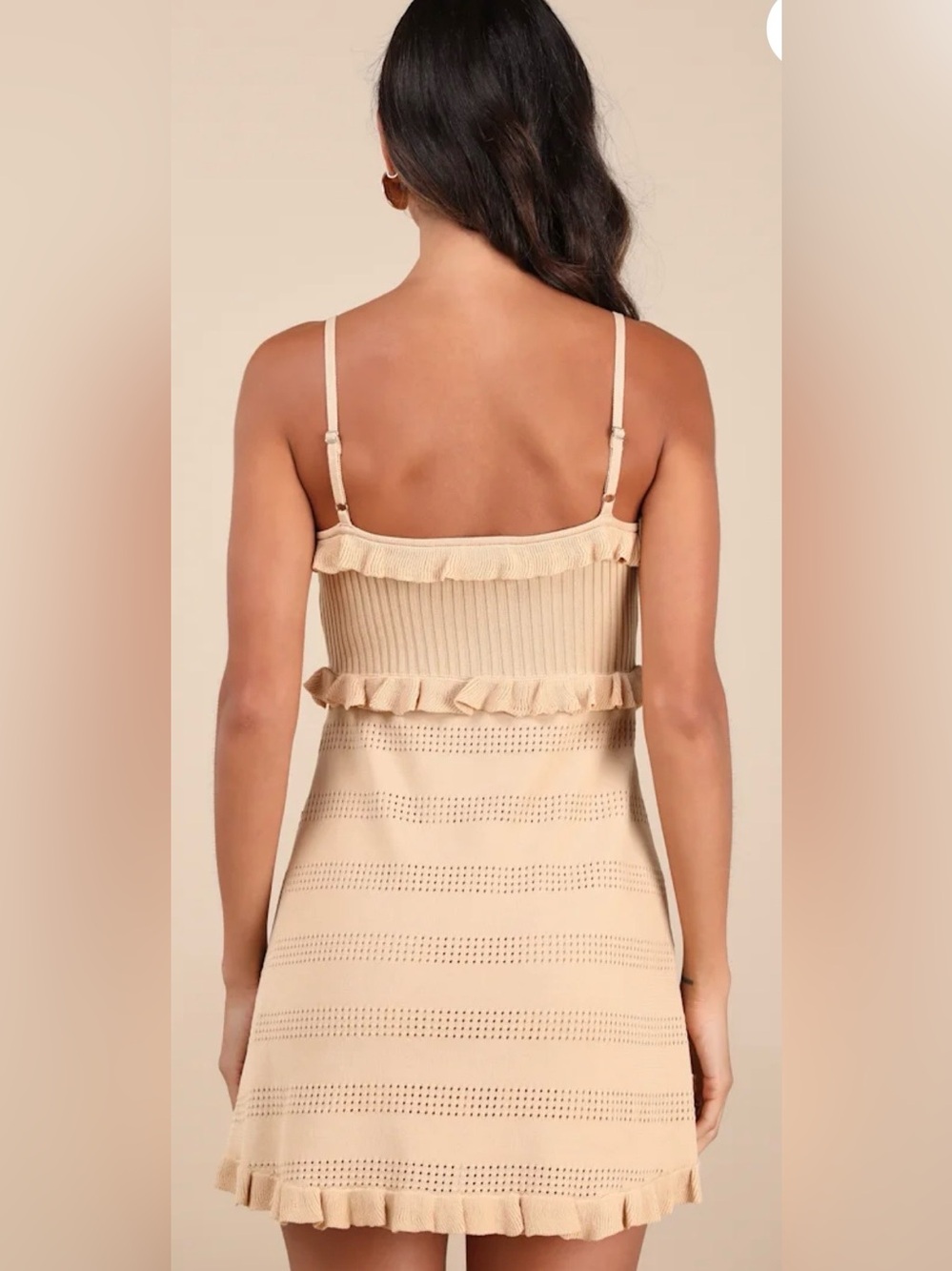 Lulu's Light Beige Ruffled Ribbed Mini Dress - Picture 2 of 6